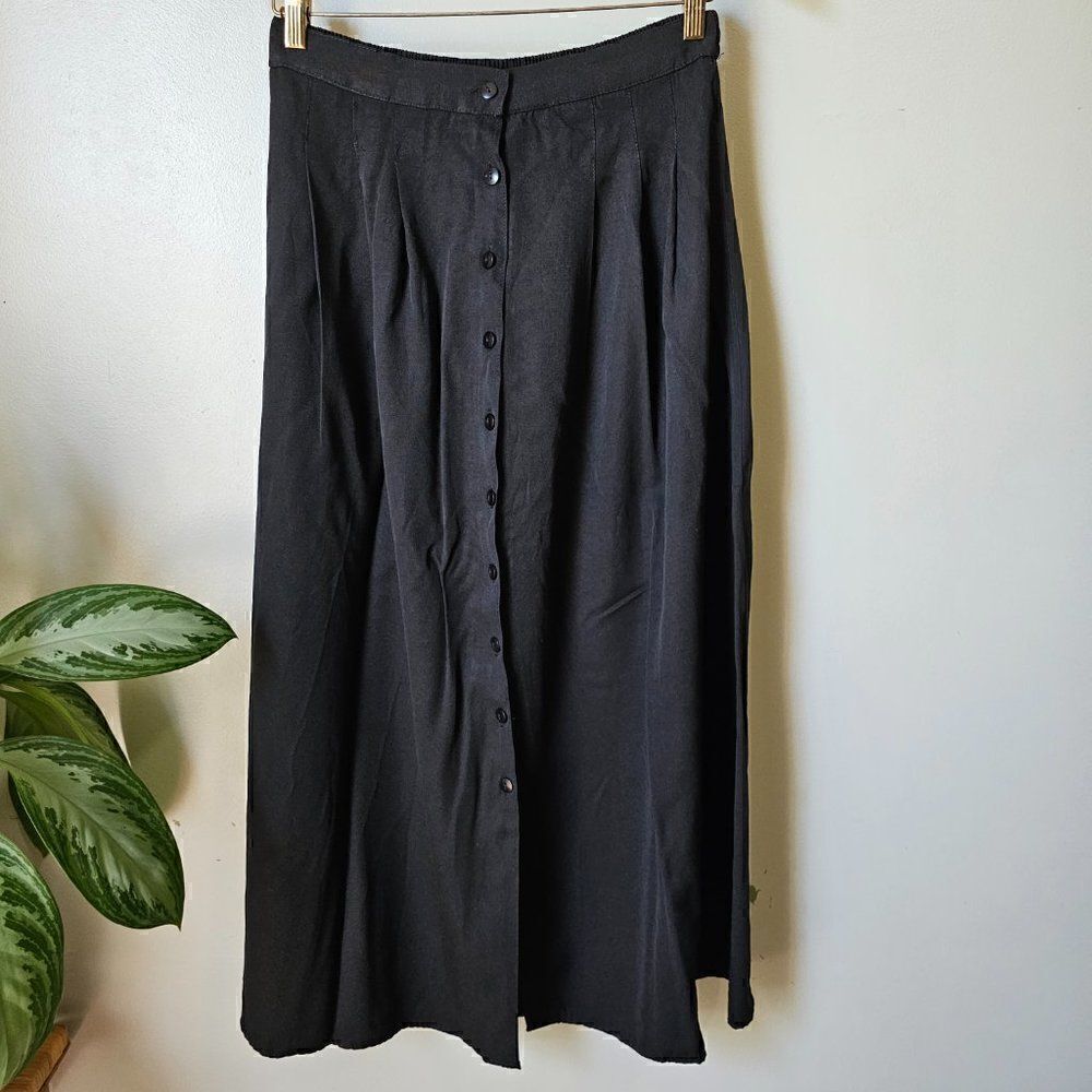 EUC VINTAGE ST. JULIAN WOMAN BLACK RAYON BUTTON DOWN MAXI SKIRT SIZE 16/ L-XL